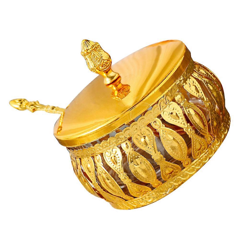 Golden MultiFunctional Spice Container and Storage Jar with Lid Made of Iron and Acrylic for Kitchen Use
