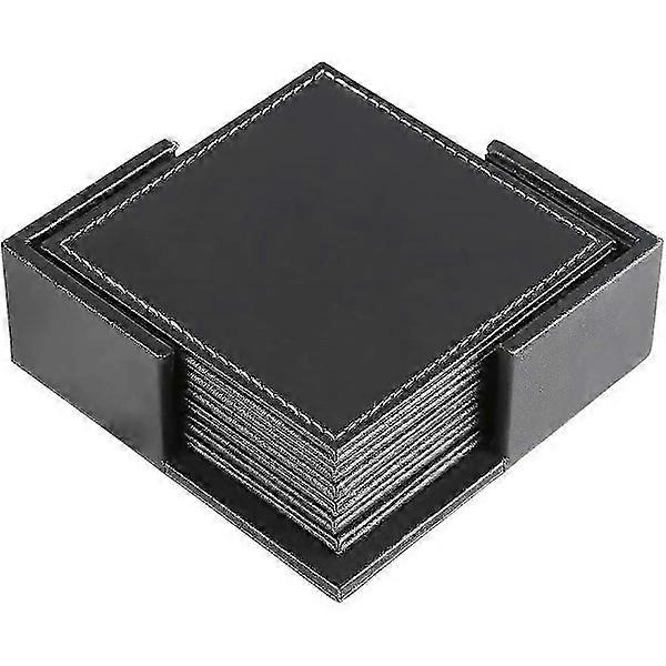 Set di 6 sottobicchieri in pelle nera