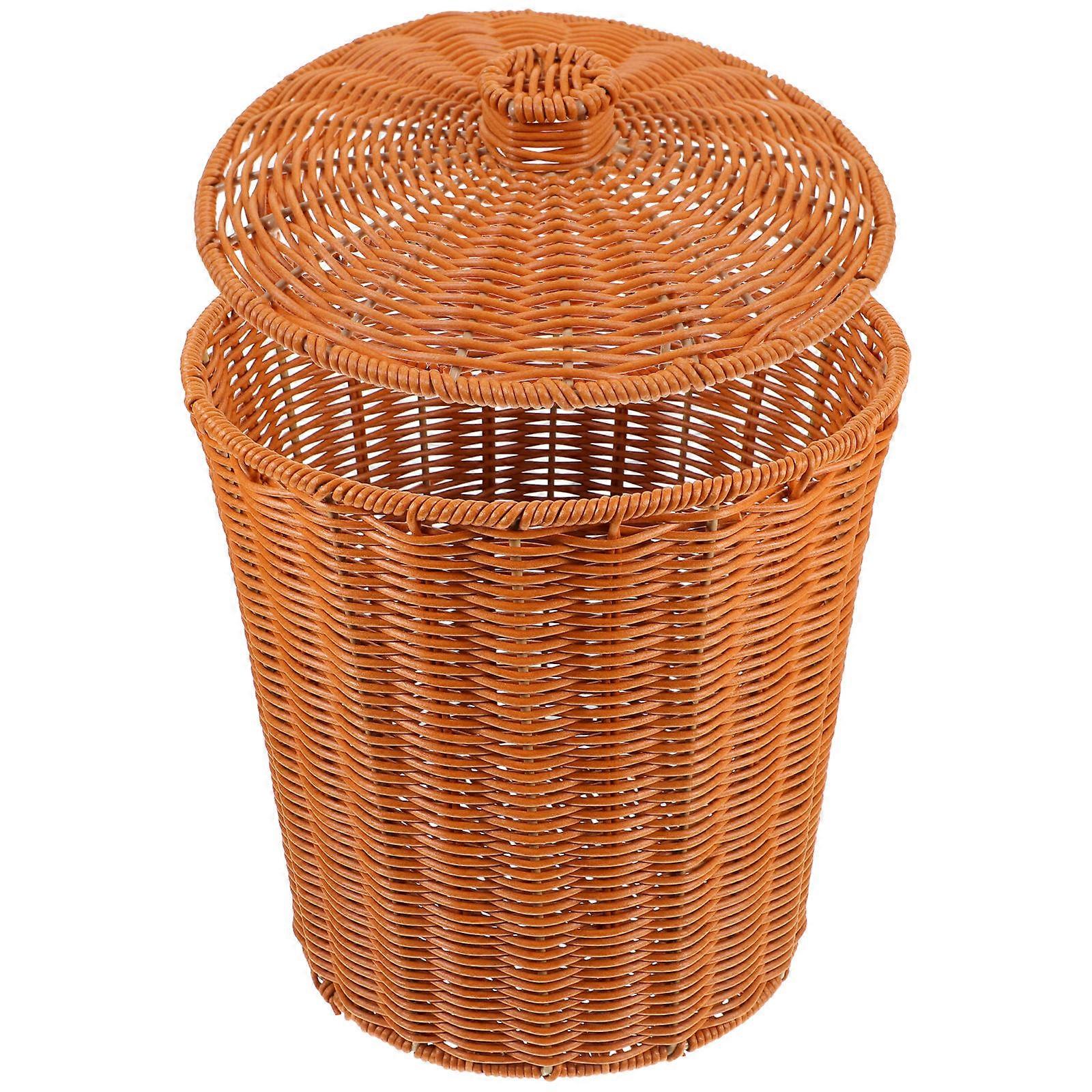 Woven Trash Basket With Lid Simple Design Storage Basket For Bathroom 28.00X23.50X23.50CM Environmental Protection Material Safe For Use 1 Set