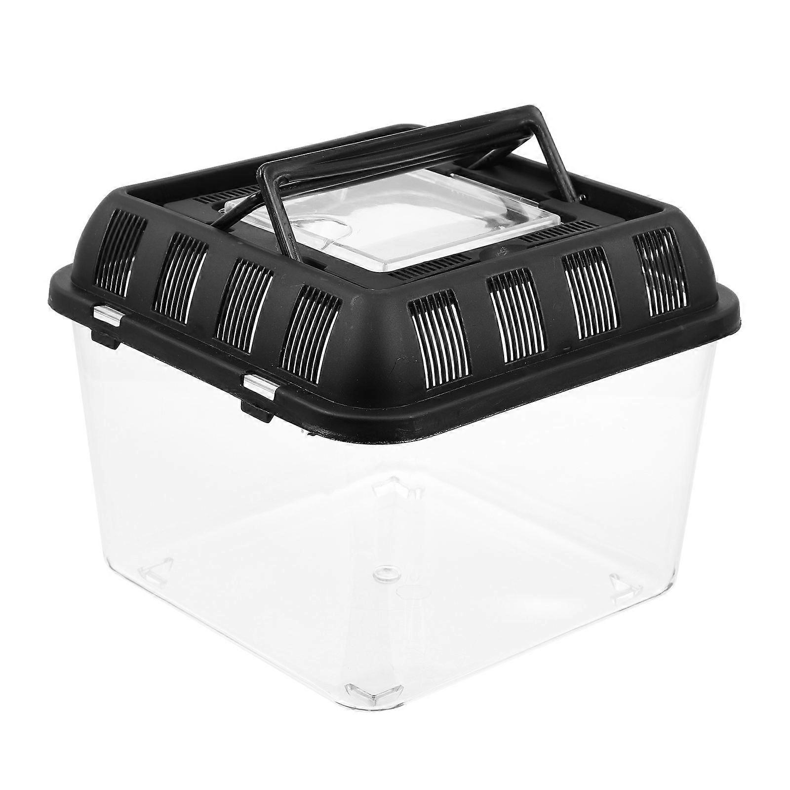Durable Plastic Reptile Feeding Box for Pet Use Black Transparent Design with Ventilation Hole 7.5x5x4 inches