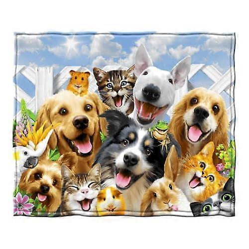 Animated Cat Selfie Fleece Blanket 127 x 152 cm Soft Plush Throw for Bed and Couch Cozy Cat Blanket for Adults and Kids