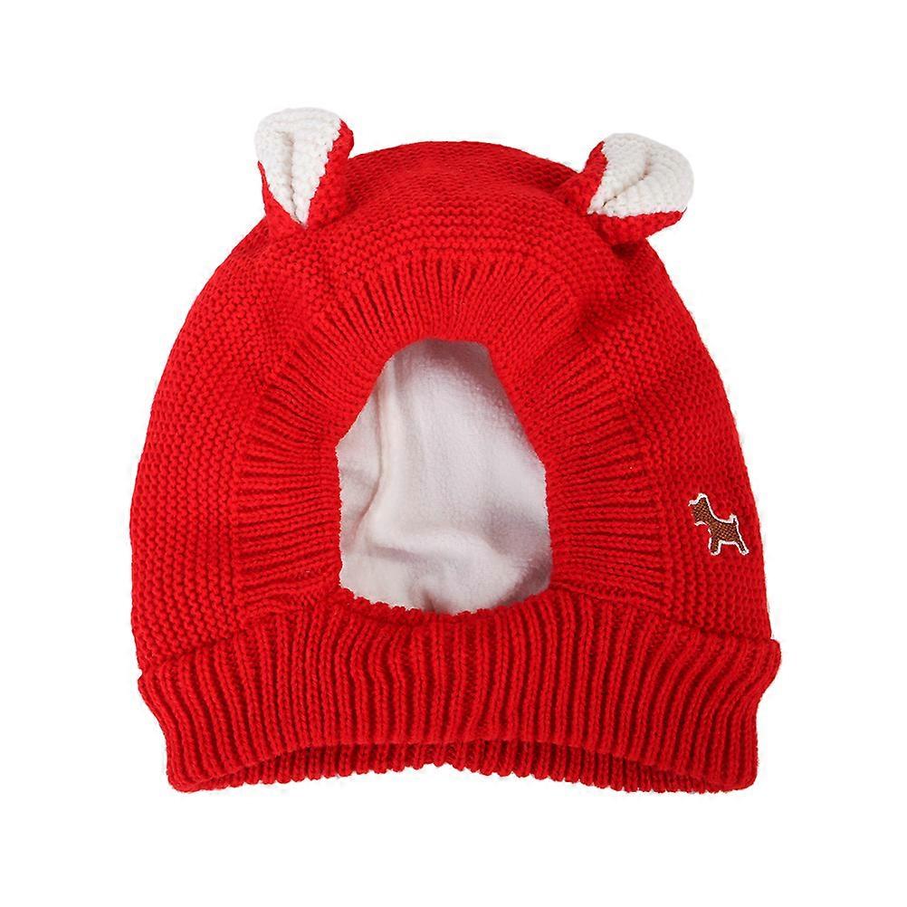 Knitted Pet Headdress Featuring Adorable Rabbit Ears Ideal For Winter Warmth For Small Dogs In Red Color 1Set
