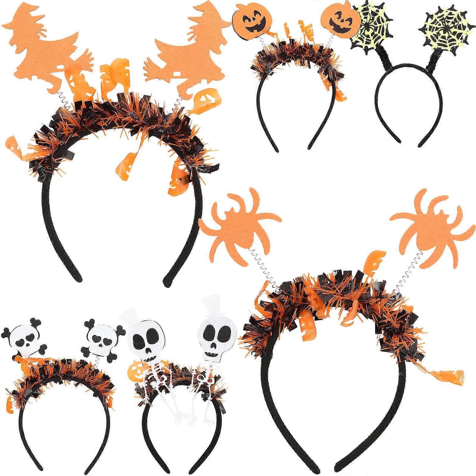 6pcs Halloween Headbands – Lightweight Comfortable Party Headdress with Spider, Witch, Skull, Pumpkin, Web & for Cosplay Costumes & Holiday