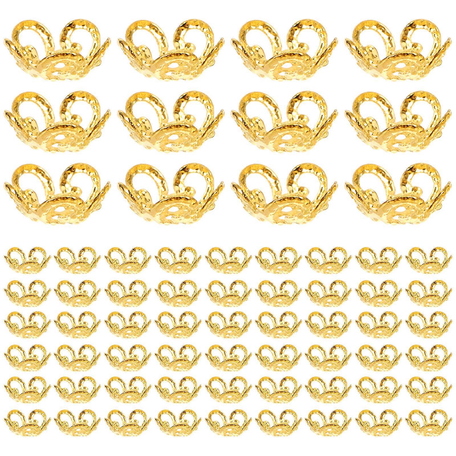 Flower Beads Caps For Jewelry Making 100Pcs Golden Flower Shape DIY Craft Bead Fixing Accessories