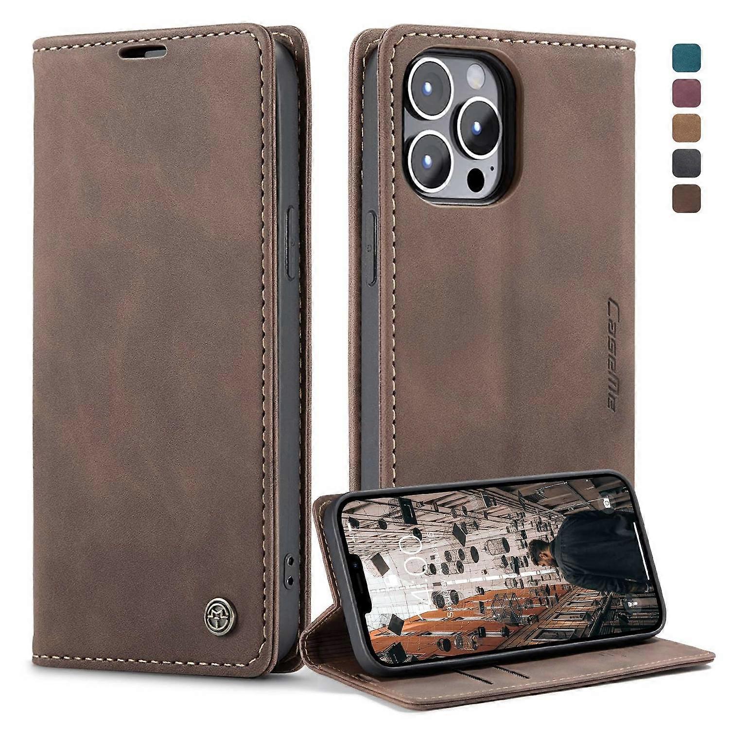 CASEME 013 Series Shockproof PU Leather Wallet Shell Case with Stand for iPhone 13 Pro 6.1 inch