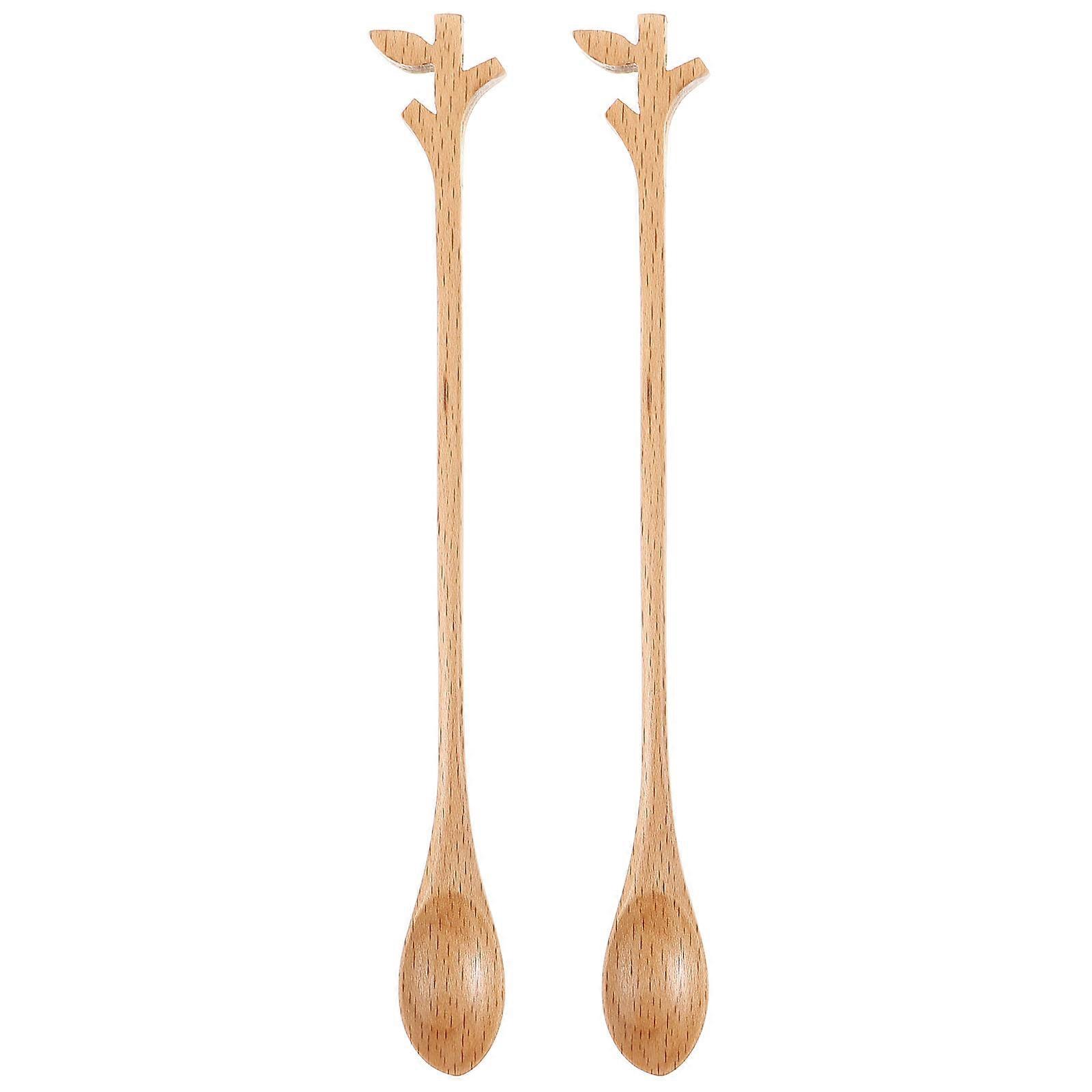 Wooden Stirring Spoons Set of 2 Long Handle Natural Branch Design Coffee Stirrer for Honey Beverages Safe Wood Material Mix Drinks Scoop