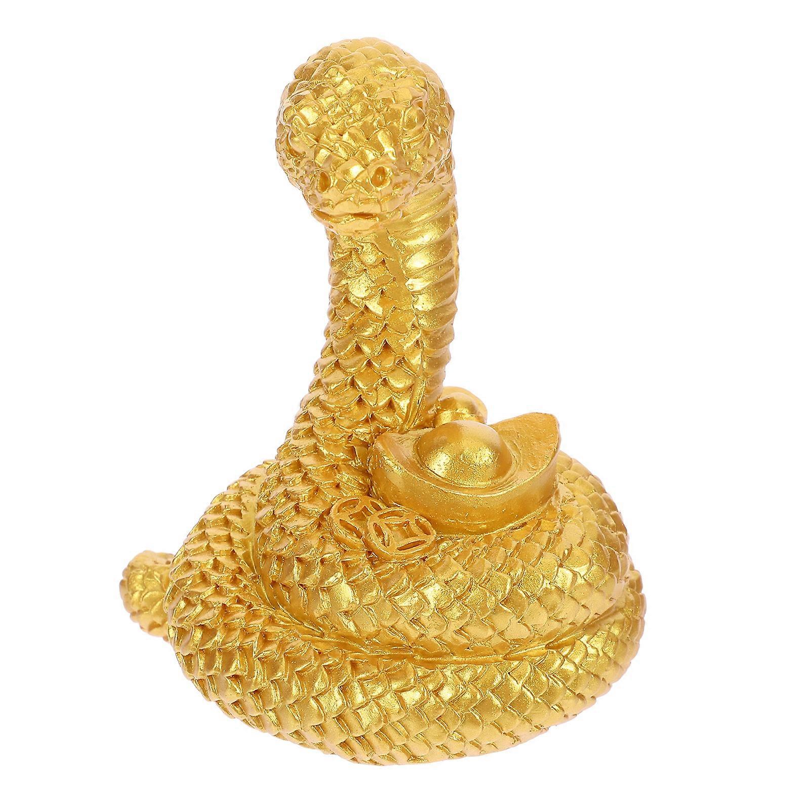 Golden Resin Snake Figurine for Decoration Realistic Vivid Snake Statue 6.3 Inches
