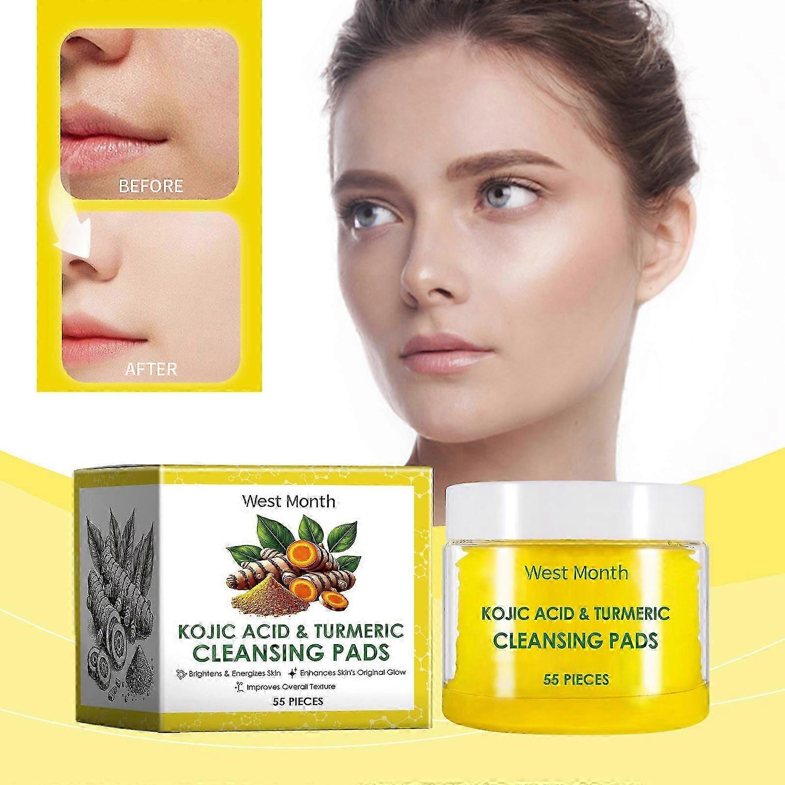 Acido cogico e curcuma Cleansing Pads, Curcuma Cleansing Pads per macchie scure, pulisce delicatamente i pori, aiuta a bilanciare l'olio e l'acqua della pelle, rimuove l'eccesso