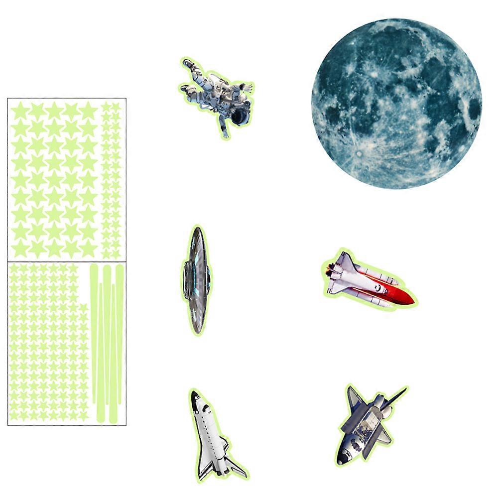 Glow in the Dark Space Stickers – Removable Luminous Wall Decals Featuring Moon, Astronauts, and Stars for Kids' Bedroom Decoration – Strong