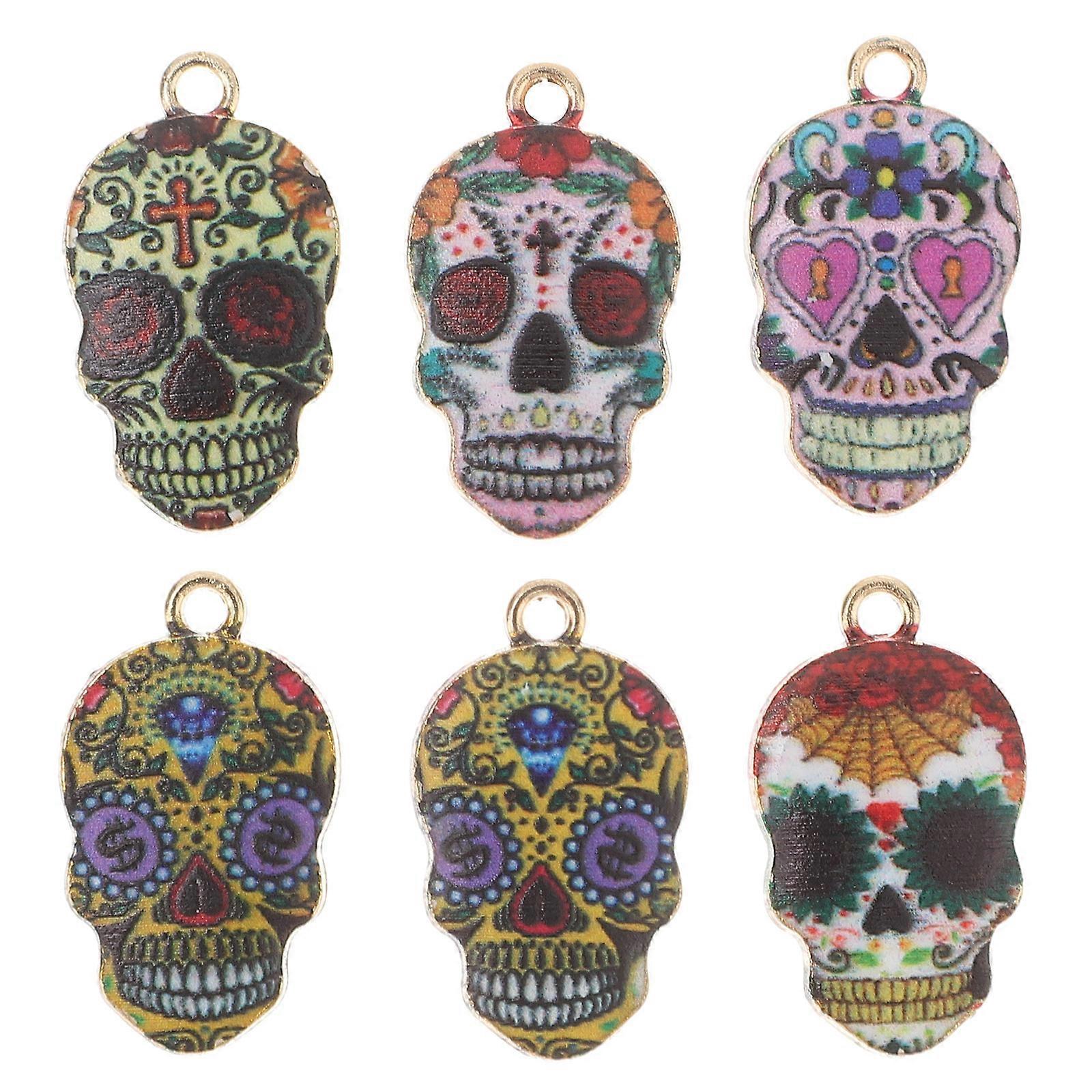 Statement Necklace With Skull Emblems For Halloween Festivities Colorful Clavicle Chain 6 Pcs