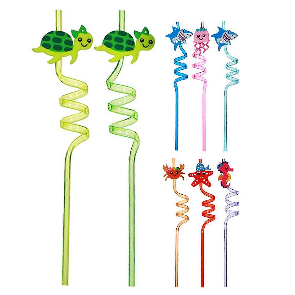 8Pcs Curved Design Beverage Straws Sea Animal Shape Reusable Straws For Theme Parties Bright Color Twisted Straws