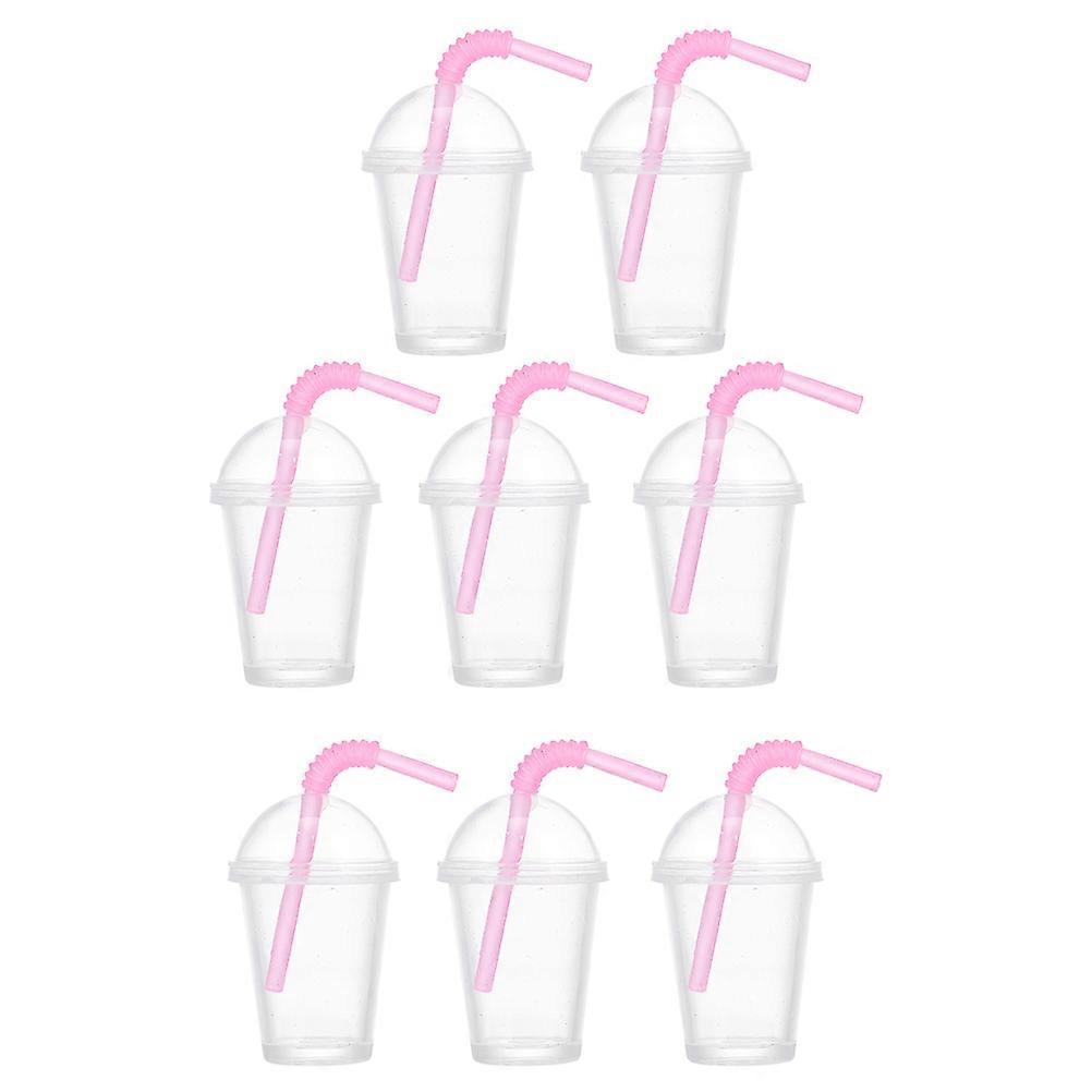 Pink Resin Model Cups for Decoration Adorable Miniature Milk Tea Cup Set of 8 Small Size Lightweight