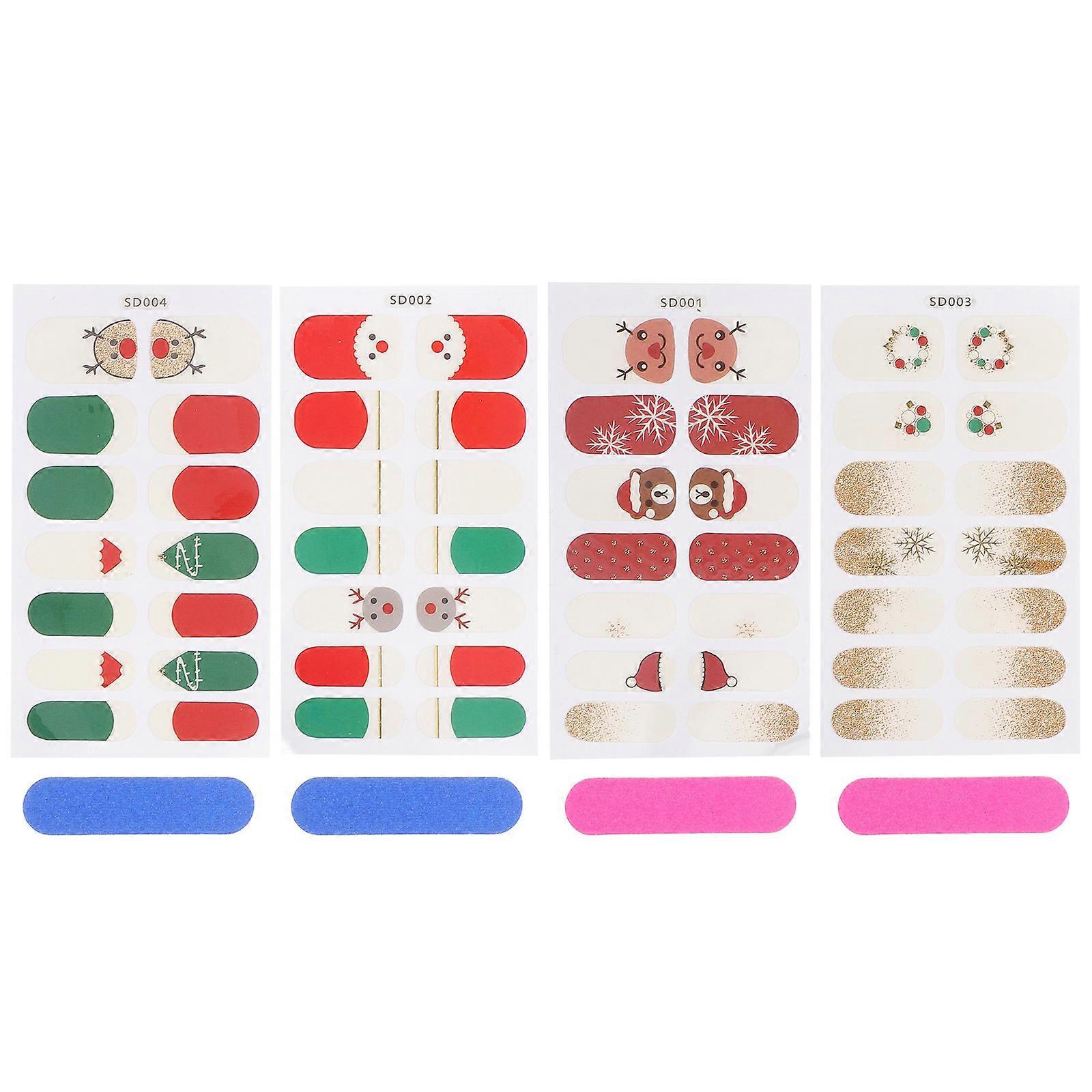 Christmas Nail Wraps Set 4 Sheets Snowman Design Festive Manicure Stickers Easy Application Nail Art Decals for Women