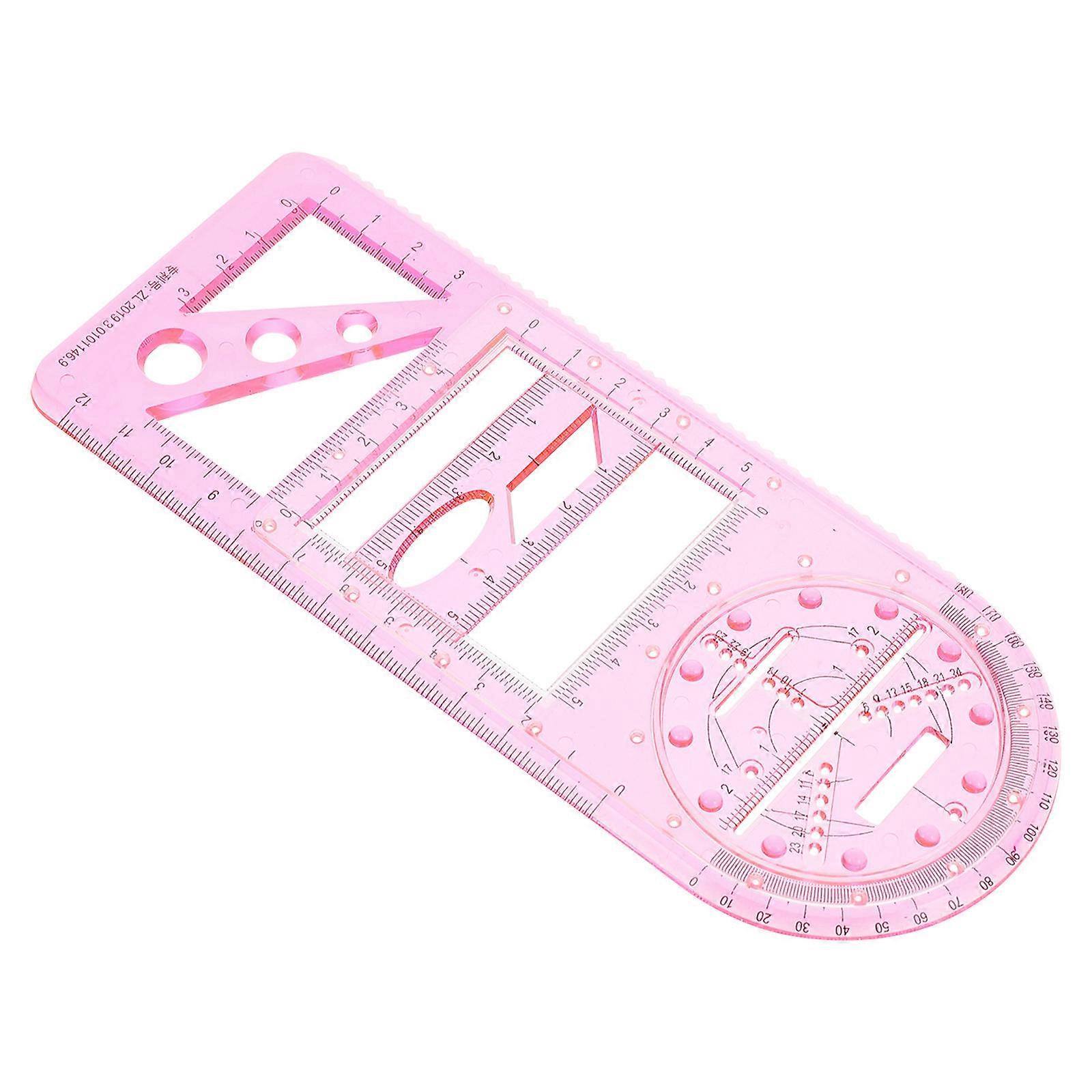 Multi-Function Geometric Ruler For Friends And Family In Pink Made Of Plastic For Drawing 1Pcs