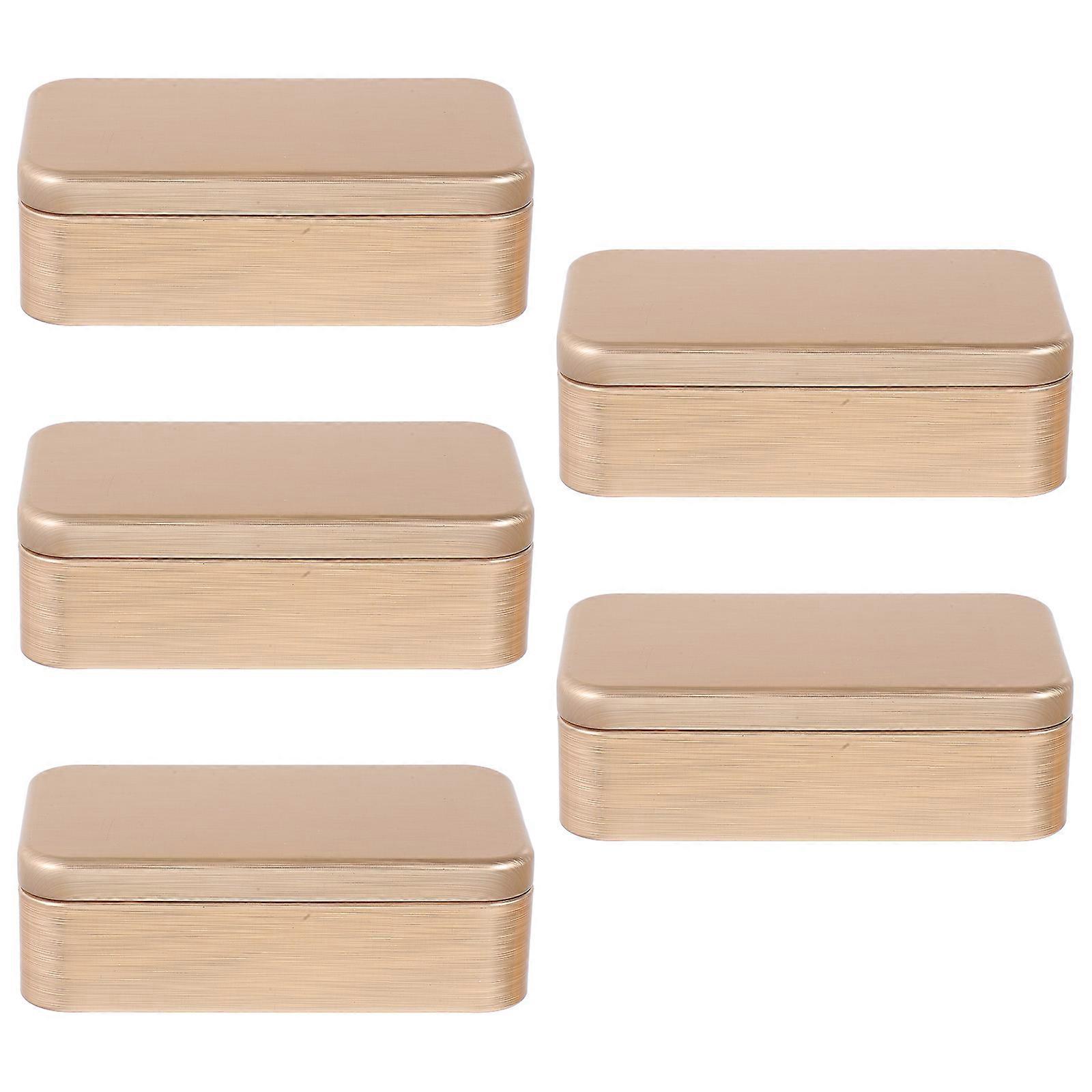 Small Storage Square Tin Box for Home Use Golden 5Pcs Set