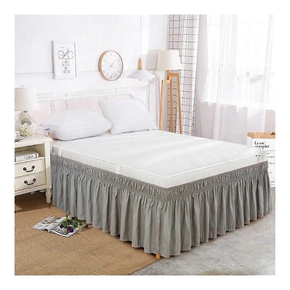 Gonna da letto con volant elastica monocolore, adatta a un letto queen size (grigio chiaro)