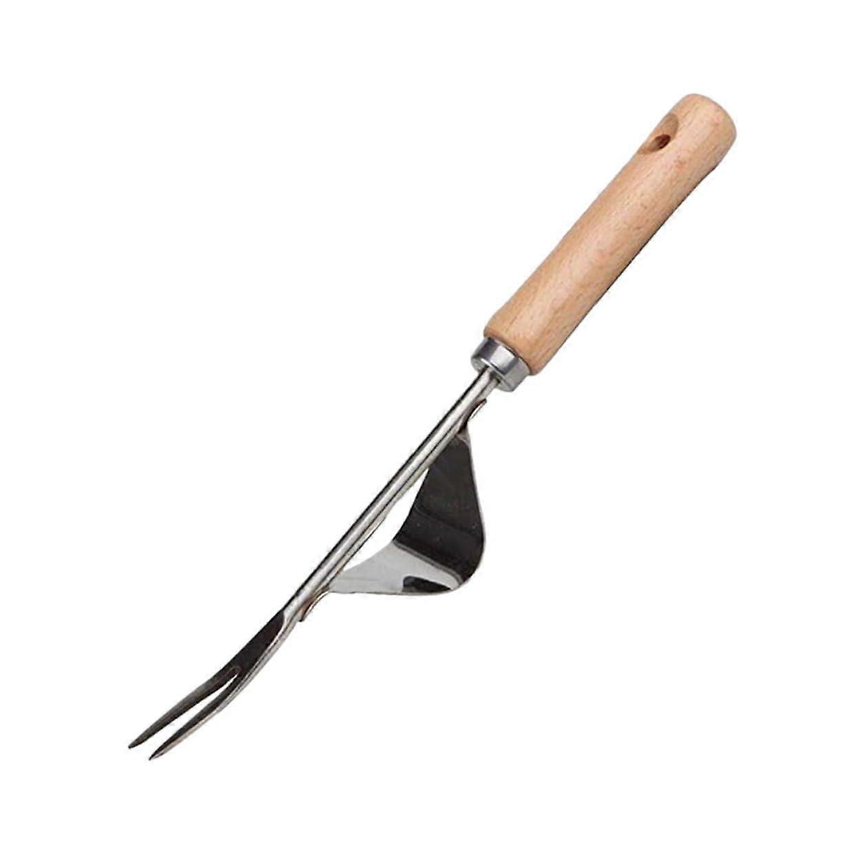 Manual Weeder Ergonomic Garden Tool with Wooden Handle for Root Removal, Soil Loosening, and Weeding in Gardens