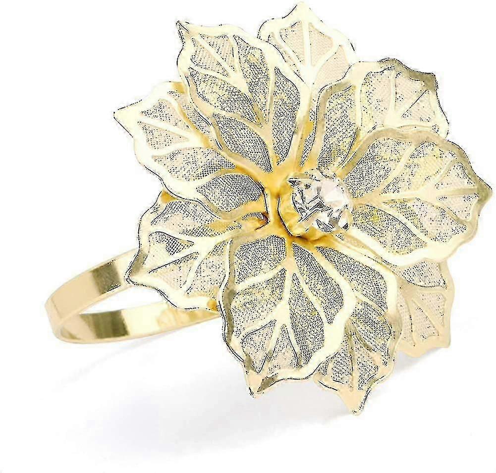 Napkin Rings - Set Of 12 - Alloy Napkin Rings With Hollow Out Flower Napkin Ring