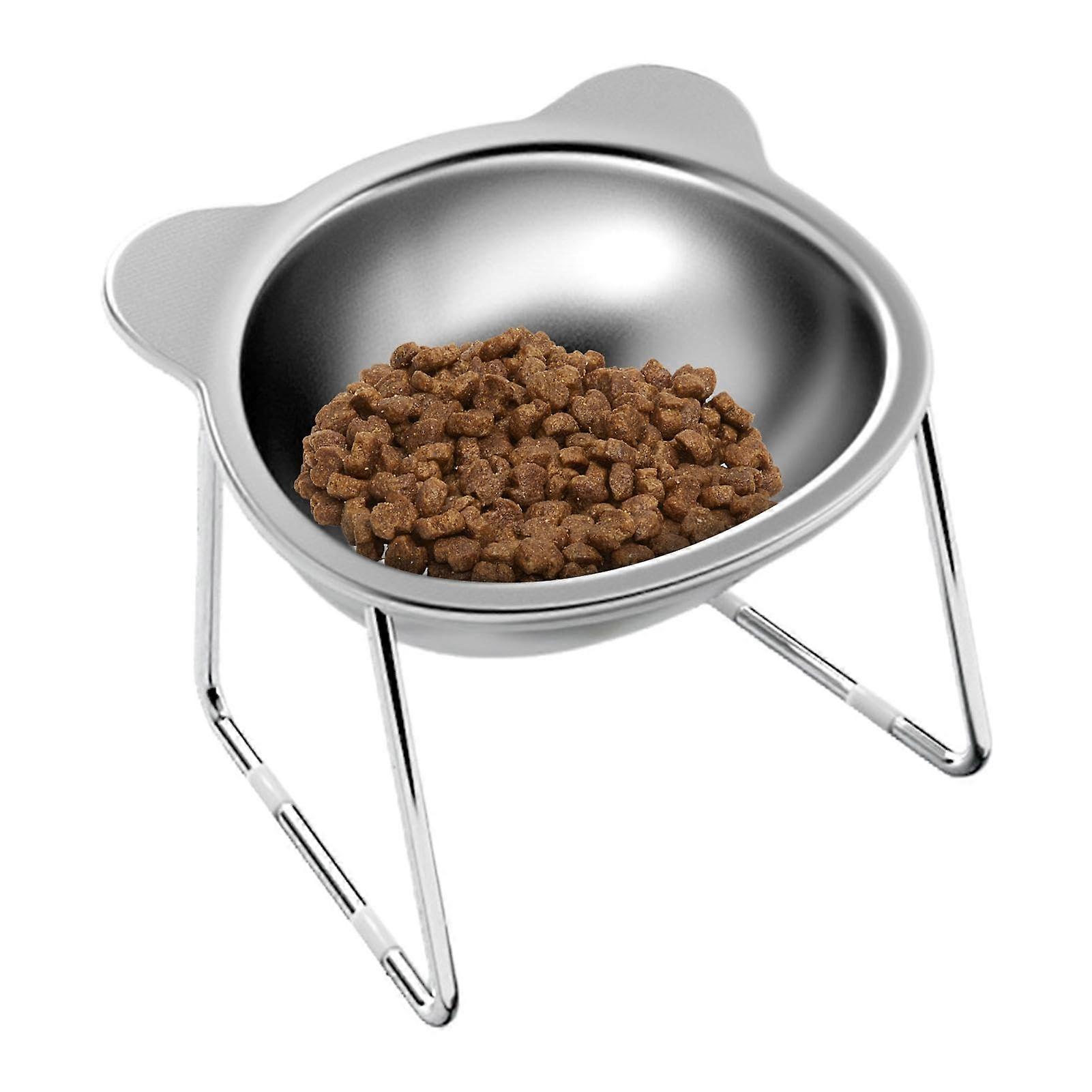 Tilted Cat Feeding Bowl, Elevated Stainless Steel Dish, Non-Slip Base, 15 Degree Slant, Medium to Large Cats, 5.7x4.9x4.3in