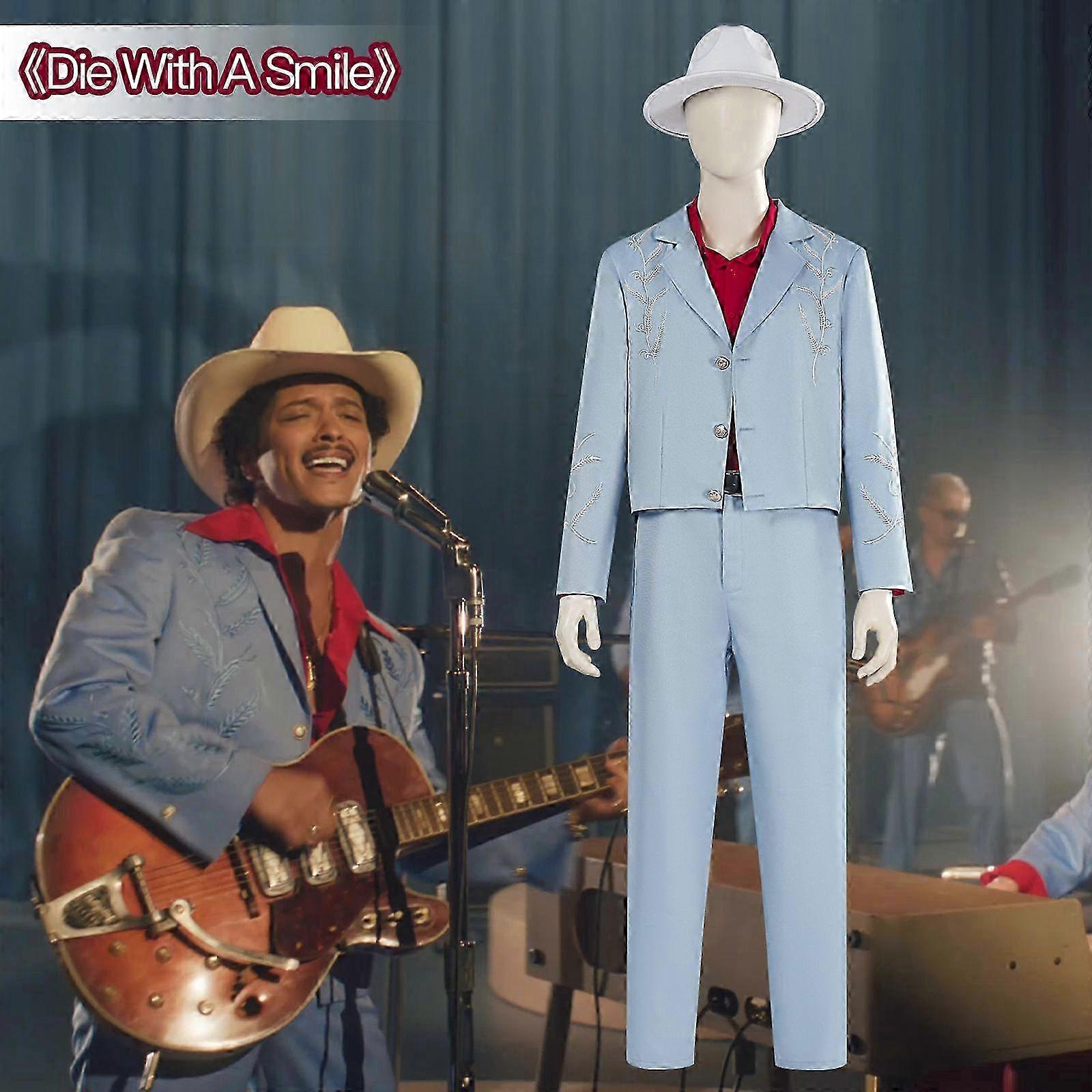 Light Blue Embroidered Performance Suit for Men Bruno Mars Inspired Stage Outfit