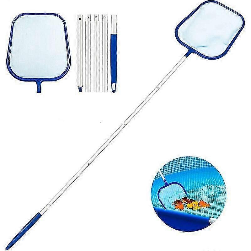 Ground Landing Net, Deep Leaf Rake and Heavy Duty Adjustable Retractable Aluminum Skimmer Net Pool/Fountain/Tank Cleaning Tool