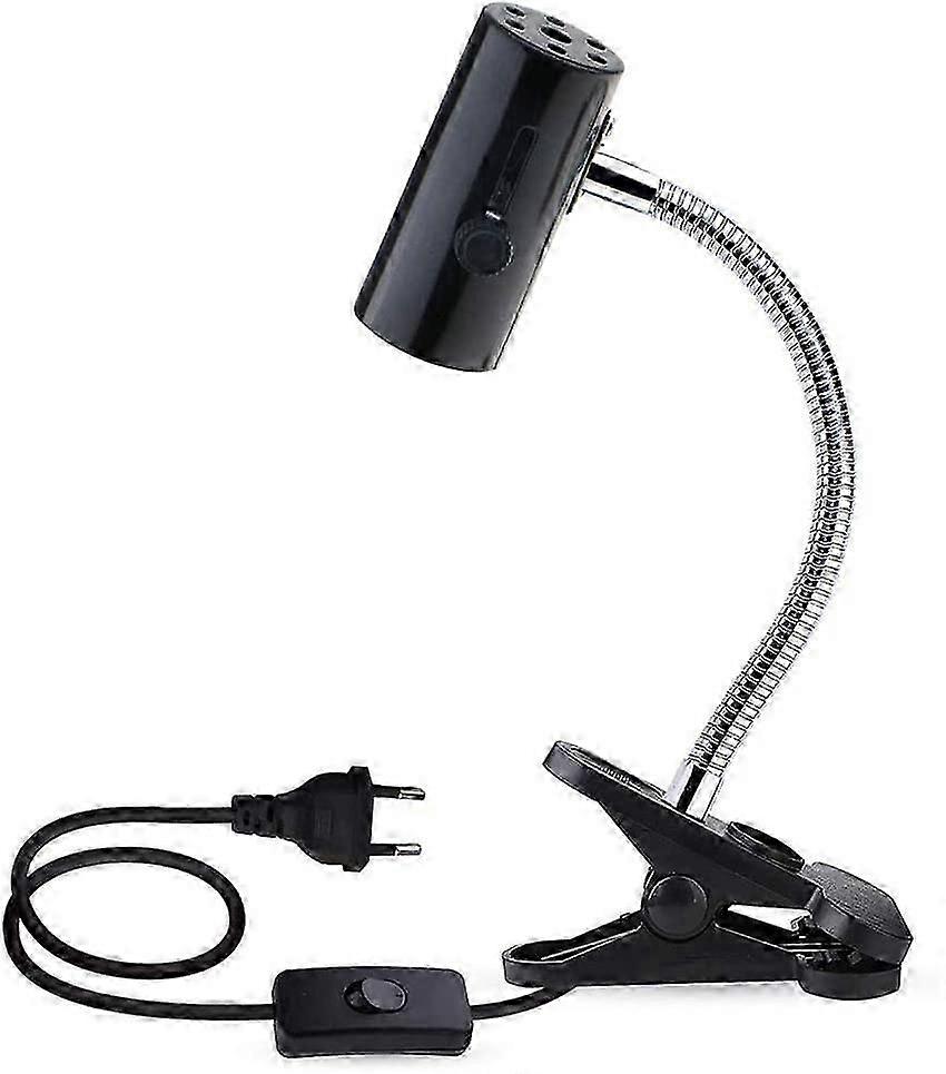 E27 with Clamp and 1.8m Cable for Reptile Lamp, max. 150W, Flexible Black E27 Terrarium Socket for Tortoise, Clip-on Heating Lamp for Chick Puppy (wit