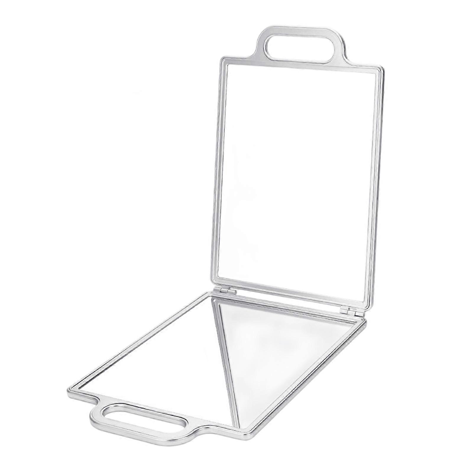 Double View Professional Grooming Mirror Shatter Resistant Glass With Compact Foldable Frame For Precise Cutting  Silver