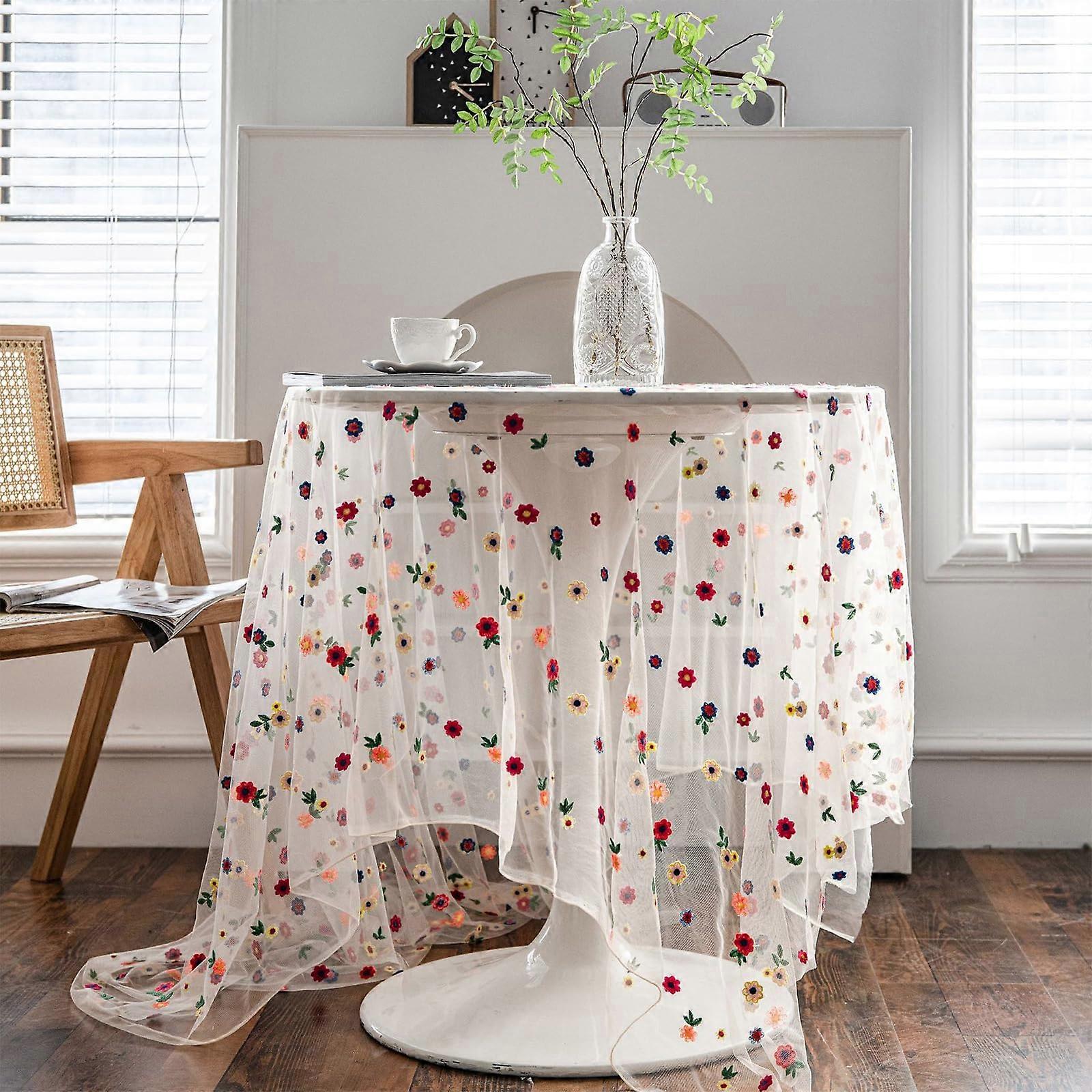 Floral Embroidered Tablecloth 150x350cm – Elegant Polyester Photography Background for Party and Event Decorations, Colorful Flower