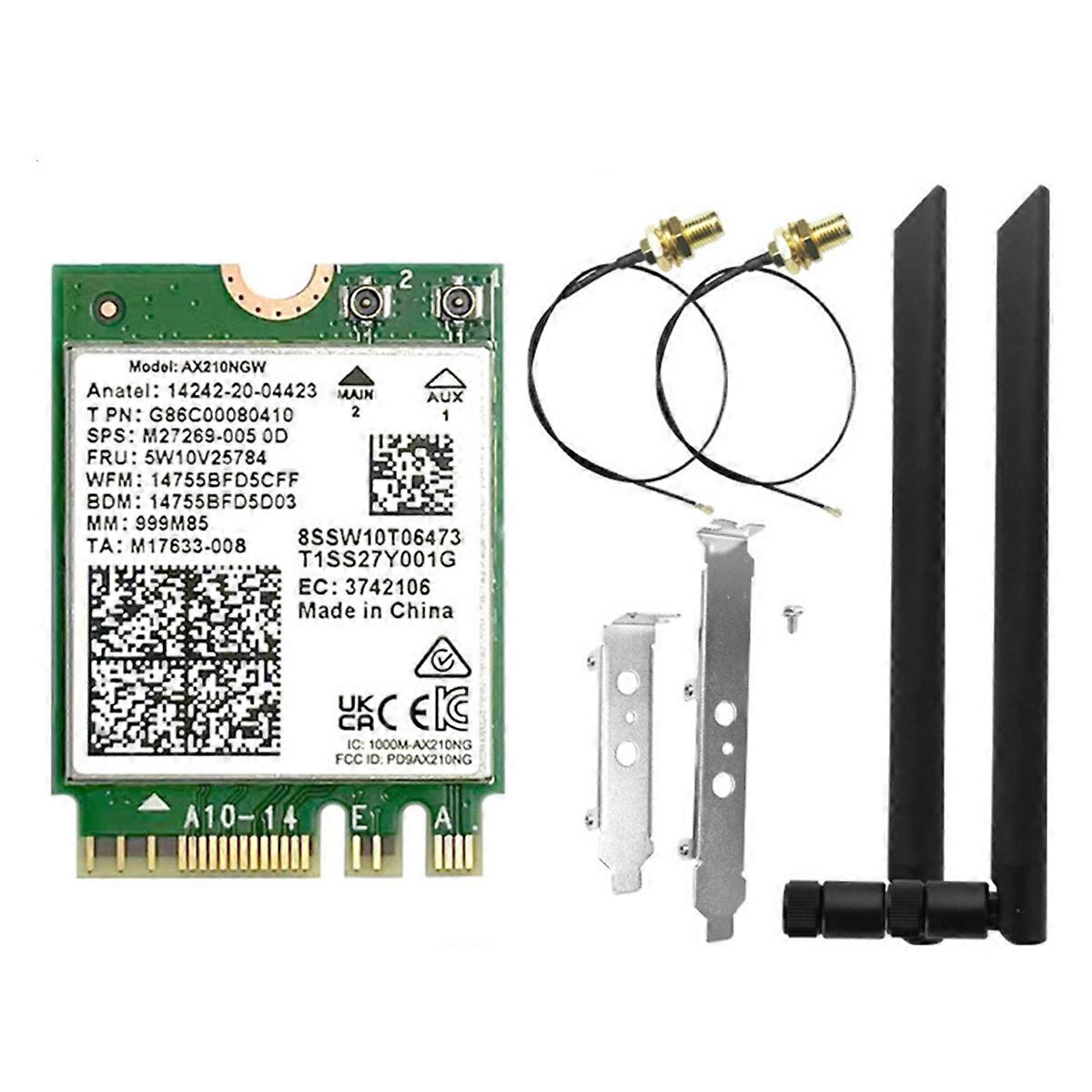 AX210NGW 6E Card+8DBi Antenna 2.4G/5G/6Ghz Tri-Band Bluetooth 5.3 WiFi Adapter 5374Mbps Laptop Wireless Network Card