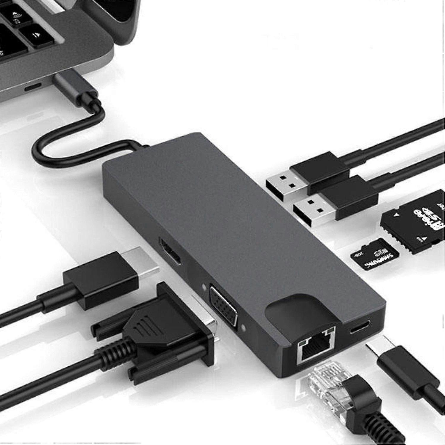 Docking Station USB Type C Hub Adapter 8 in 1 RJ45 1000M Gigabit Ethernet PD Charging HDMI 4K VGA 2*USB3.0 SD/TF Multi-Function for Windows 7/8 / 8.1/