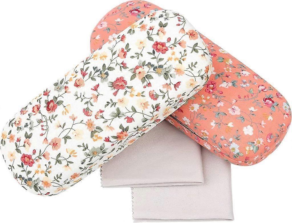 2 pieces of glasses, flower patterns, portable hard glasses boxes, fabrics,