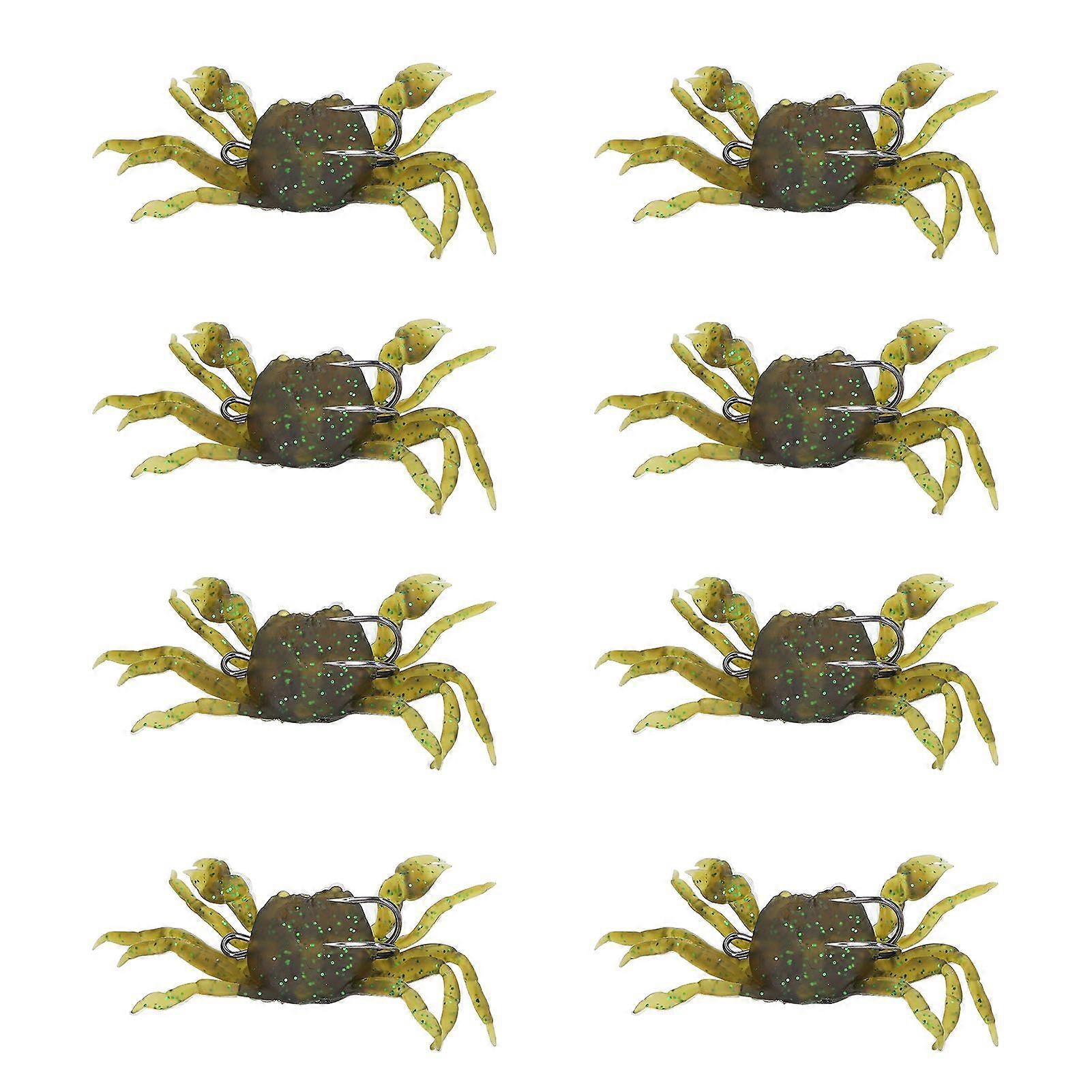 8Pcs Artificial Crab Bait 13cm 33.5g Simulation Crab Soft Lure Fishing Bait with Hooks for Freshwater Saltwater Green Brown