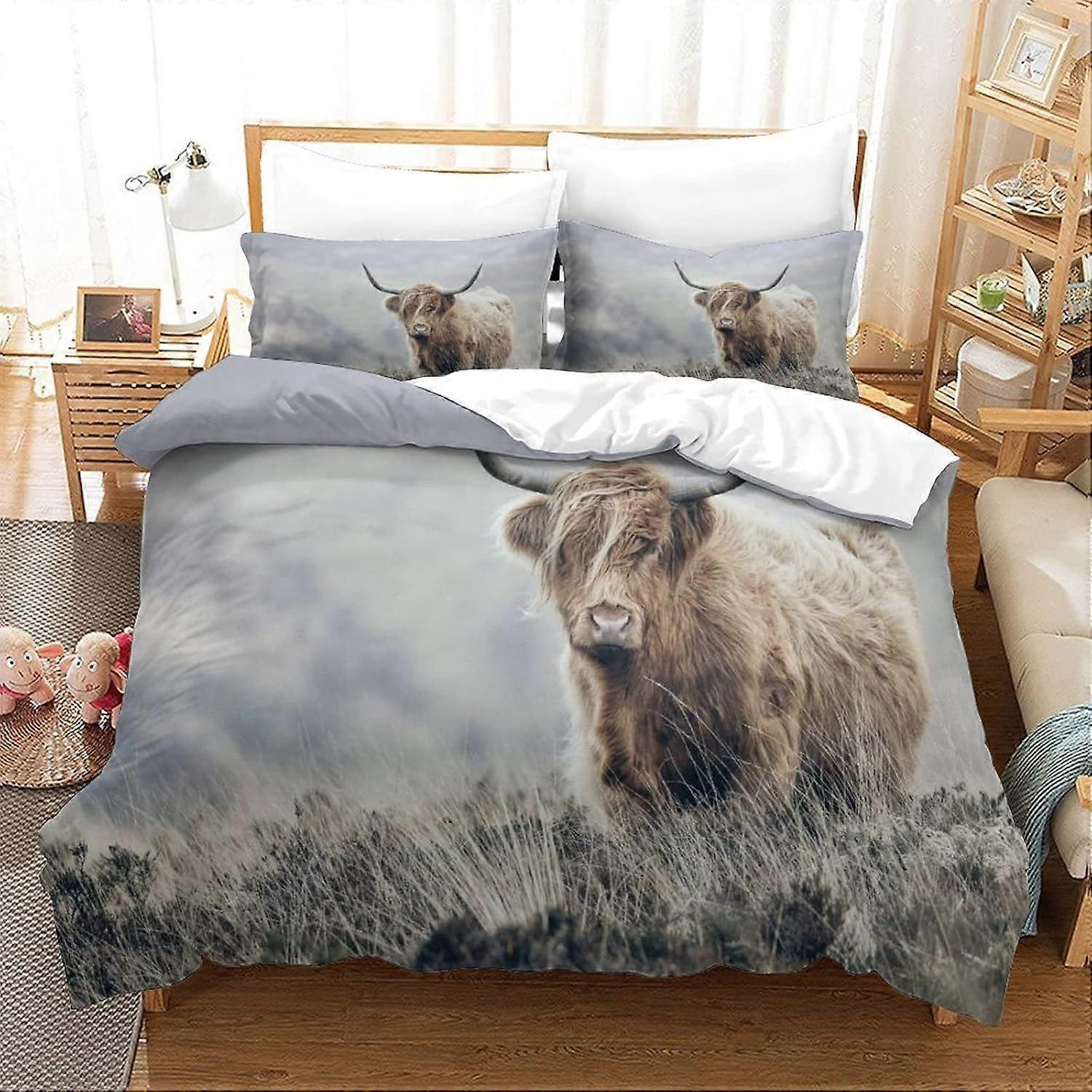 Bedding Single Bed Set Highland Cow Printed Single Size Bedding Sets Super Soft Microfiber Duvet Covers with Zipper with Pillowcases Hypoallergenic 14