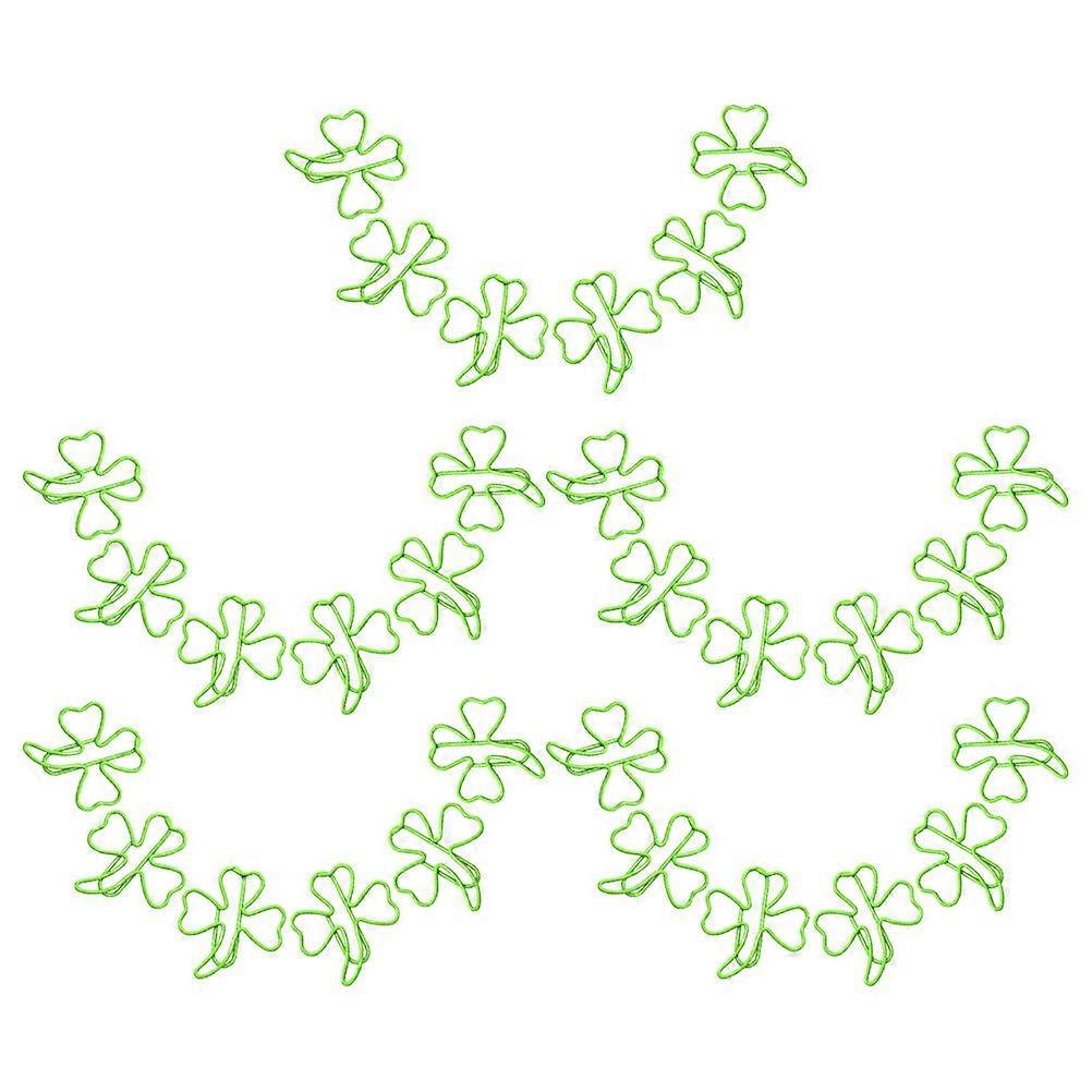 30Pcs Clover Shape Paper Clips Document Securing Office Green Metal Plastic