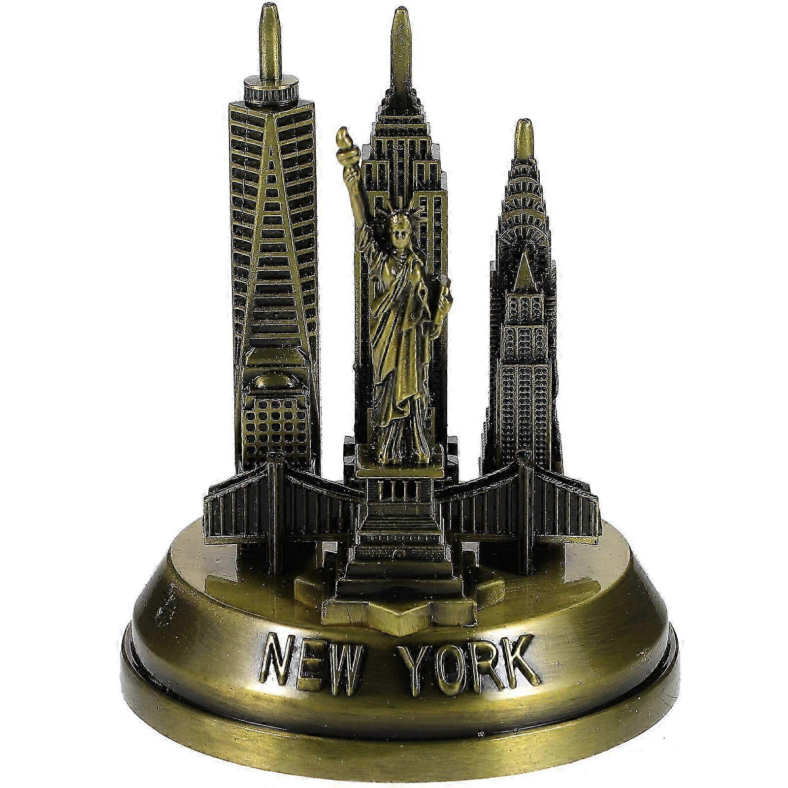 New York Landmark Metal Statue, Alloy Architecture Model, Handmade Vintage Decor, 8.5x7x7cm