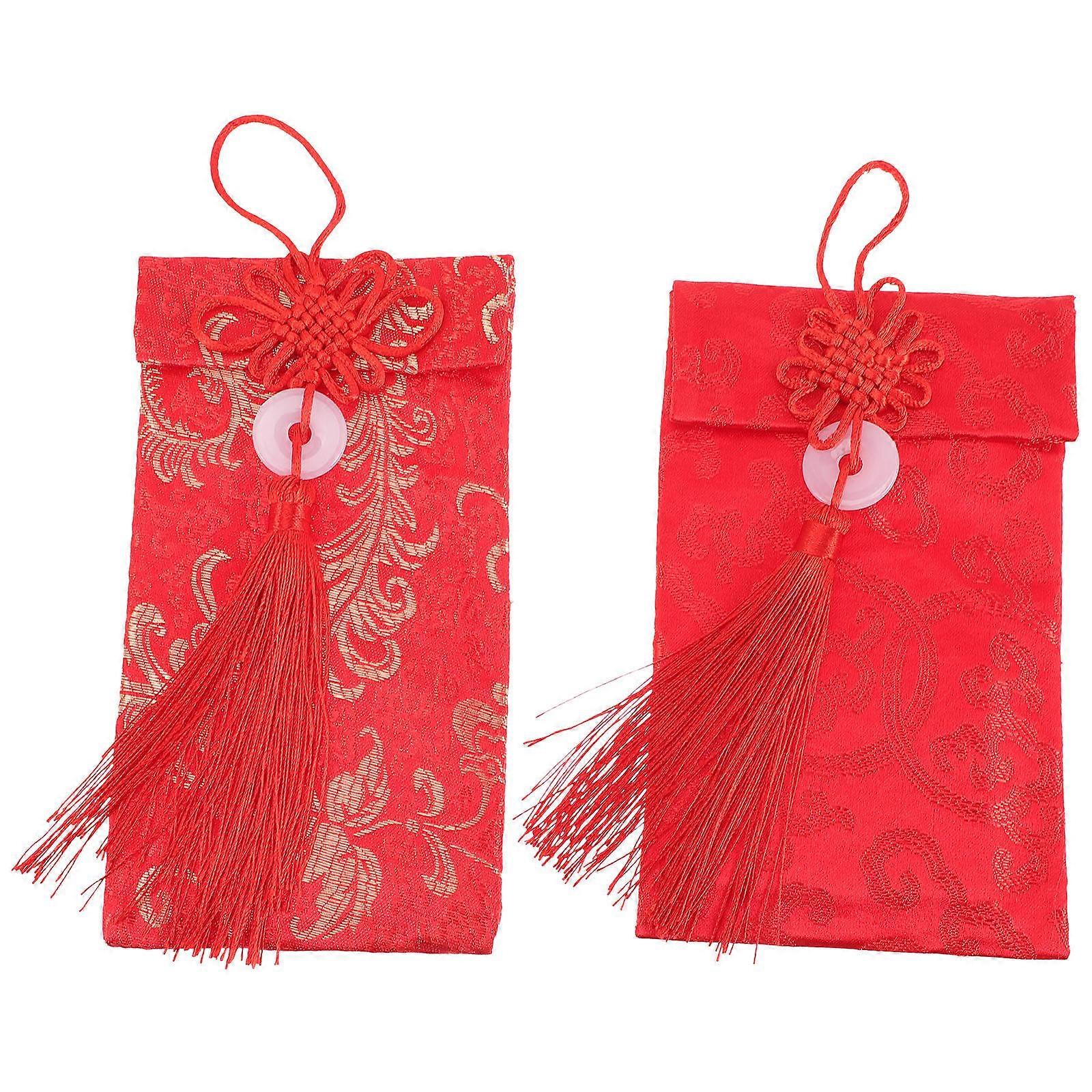 Red Envelopes Chinese Style Cloth Red Packets for Storage 2Pcs with Tassel Design