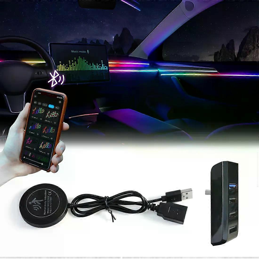 Car Ambient Lights Automatic OFF Module 30 60 Seconds Glove Box USB Expansion Dock Symphony 140cm Strips For Tesla Model 3 Y S X