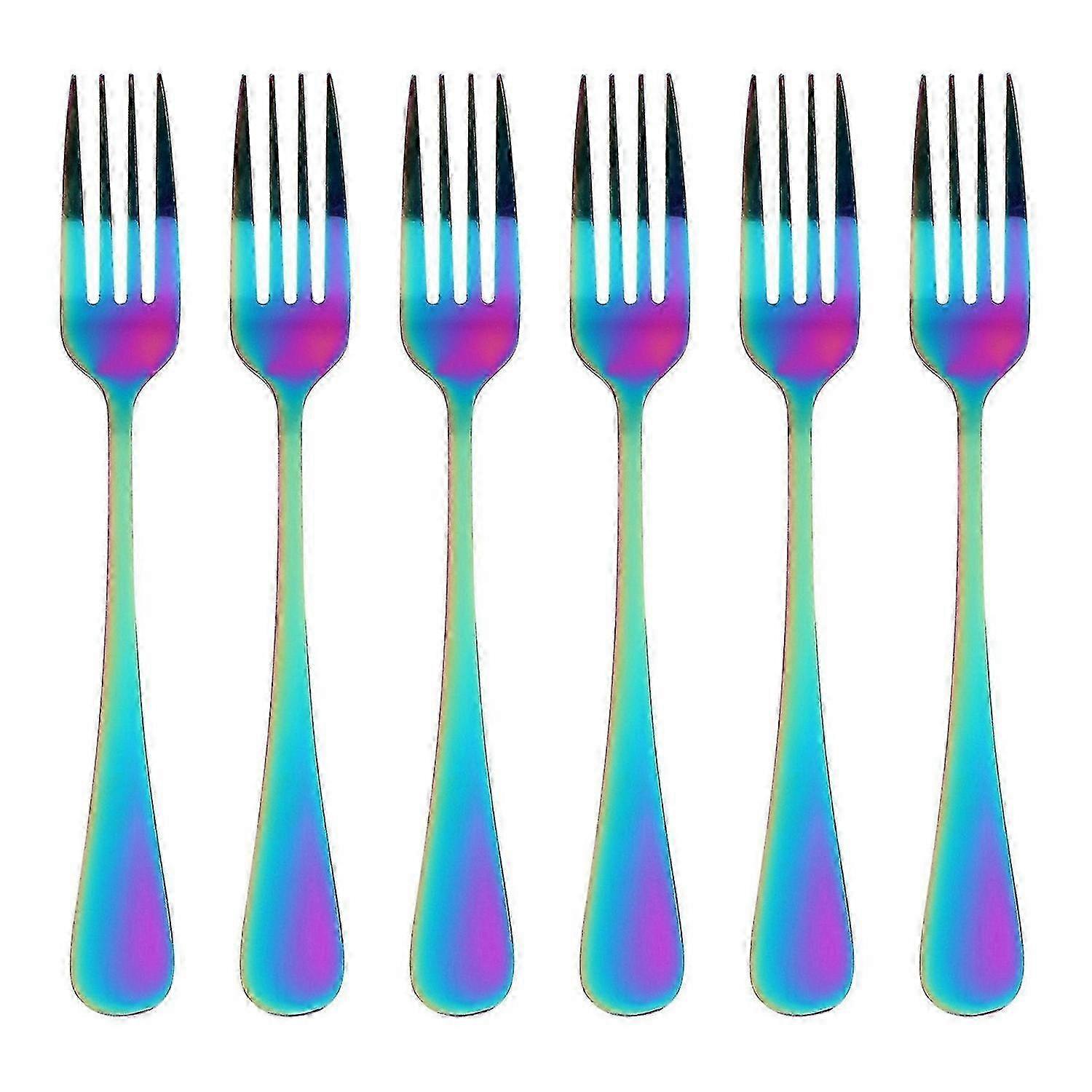 6Pcs Rainbow Tableware Forks Set, Stainless