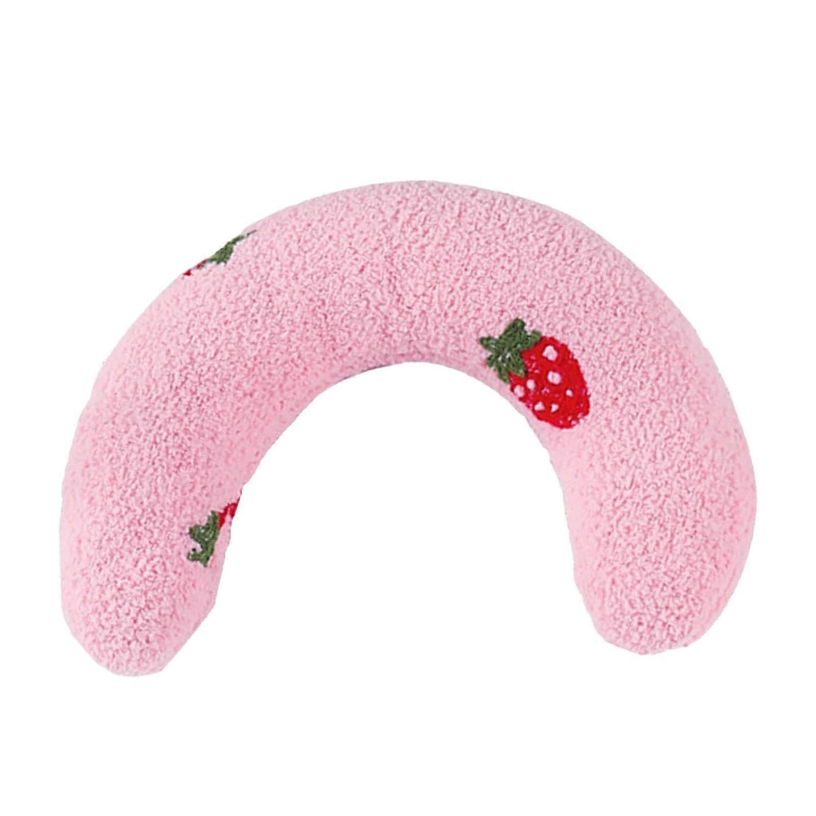 Dog Calming Pillow Donut Shaped Throw Pillow Half Donut Neck Pillow For Dogs And Cats Pink Embroidered Pattern