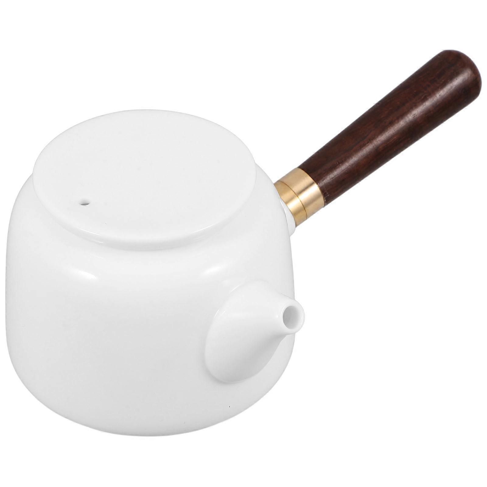 Ceramic Teaware Wooden Handle Teapot for Efficient Brewing 3Sets White
