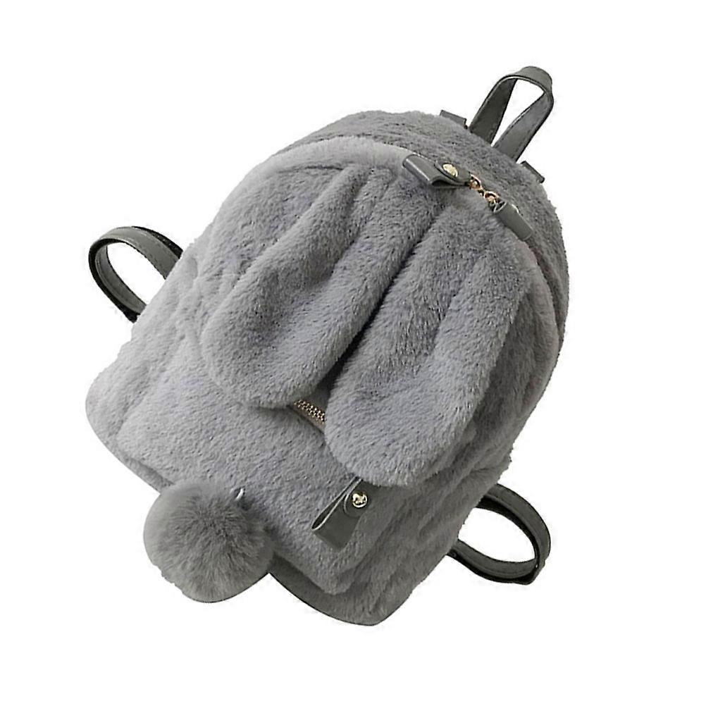 Plush Backpack for Storage Use 2Pcs Grey Rabbit Ear Cute Women Casual Bag