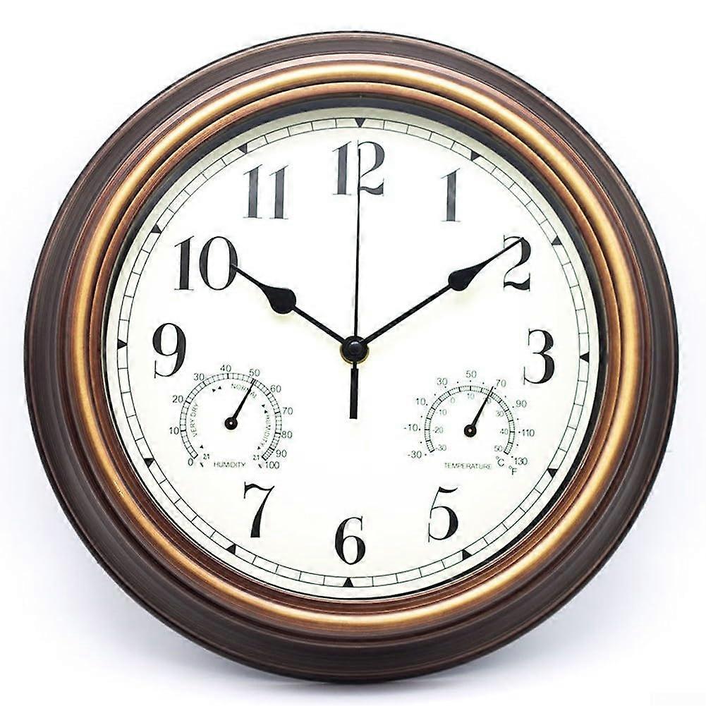 Garden Wall Clock With Thermometer And Hygrometer All Weather Conditions Red Copper Finish Metal