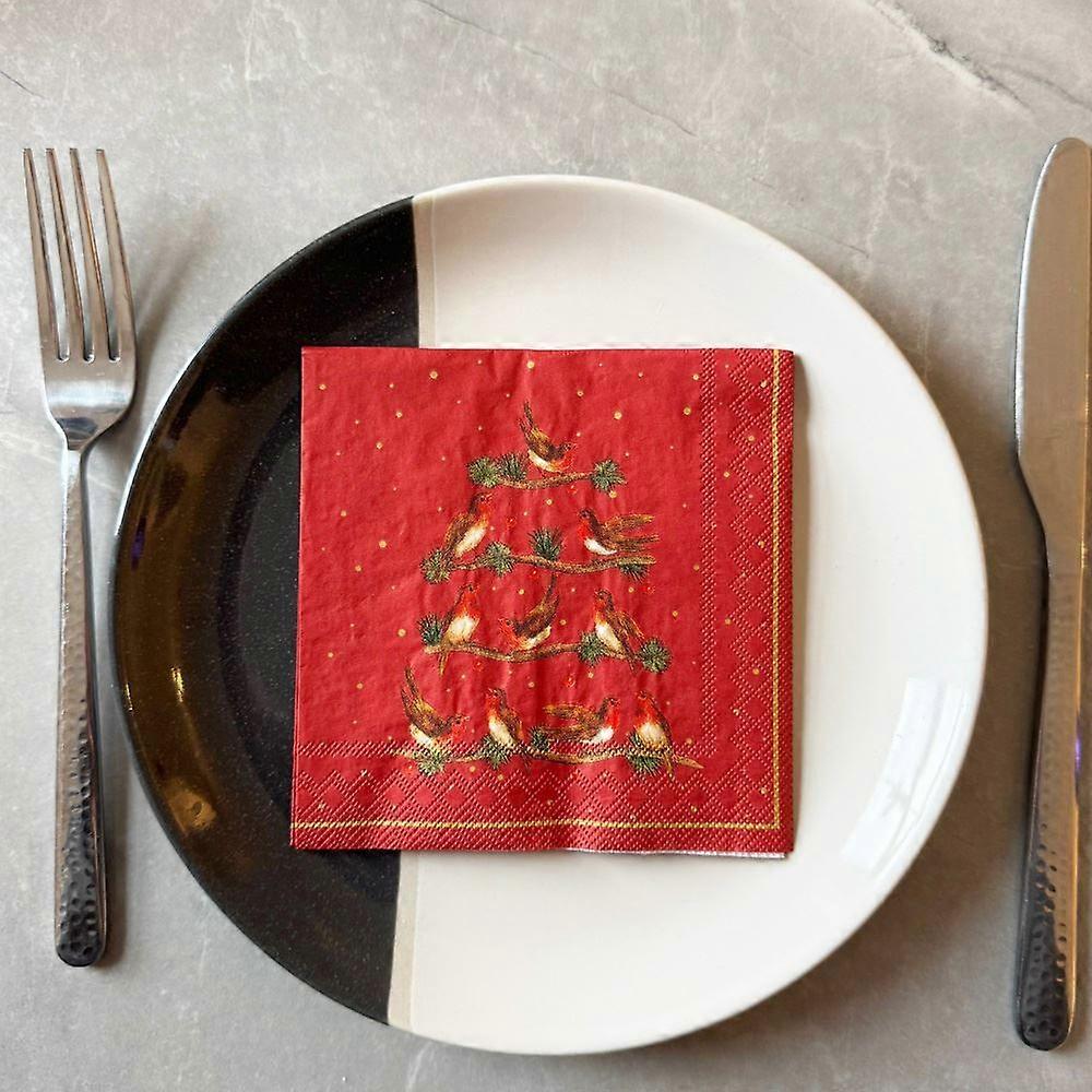 Singing Robin Red Christmas Cocktail Napkins x20