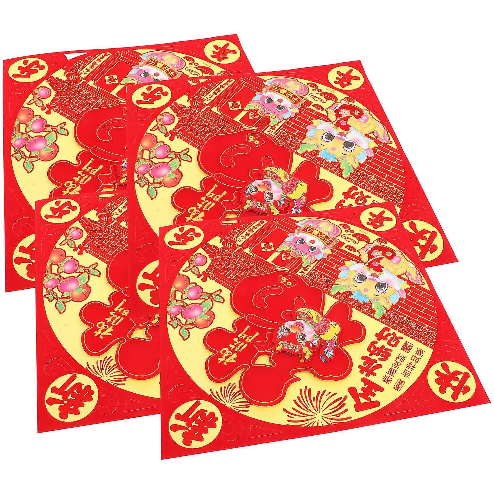 Chinese New Year Door Stickers 12 Pcs Festival Atmosphere Decoration Square Shape Multi Color Design Ideal For Hotels And Restaurants
