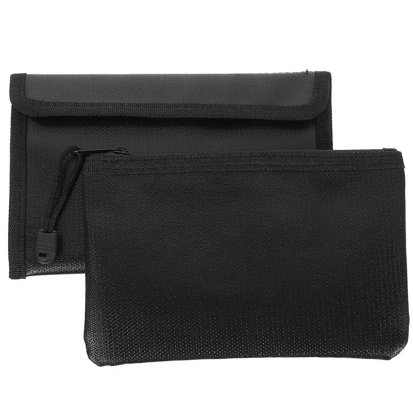 Fireproof Packaging Safe File Pouches Black Rectangular Storage Holder for Files Magazines Check Business Receipts 7.86X5.11X0.20in 2Pcs
