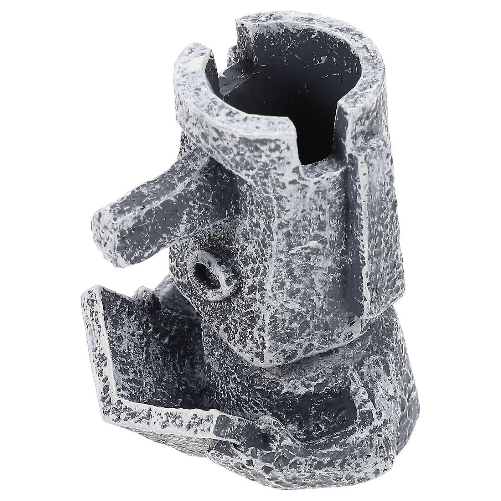 Pen Holder Moai Reading Statue for Storage Use 2Pcs Grey Resin Art Craft