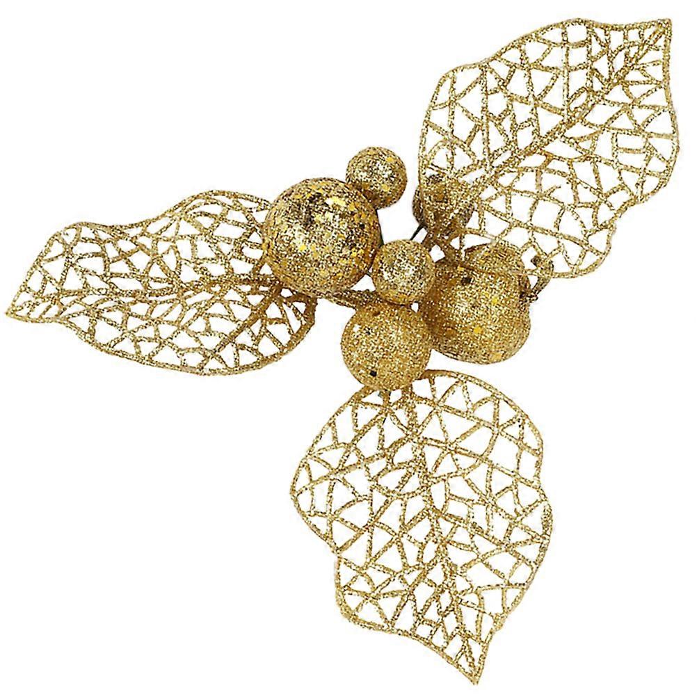 Artificial Poinsettia Flower Xmas Tree Ornament Decoration 10Pcs Golden