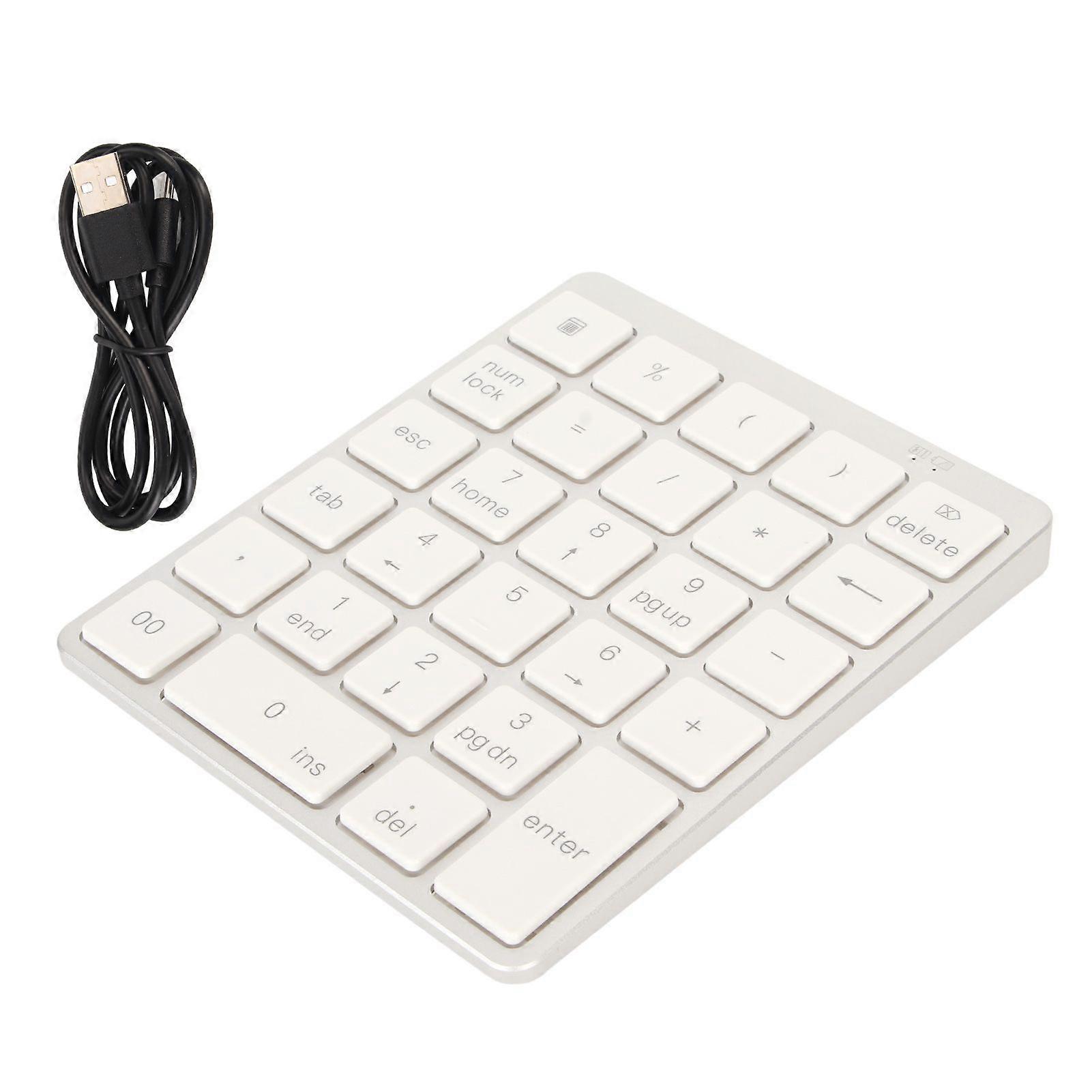 Numeric Keyboard Mini USB Rechargeable Wired 28 Keys Thin Portable Aluminum Alloy Silvery White