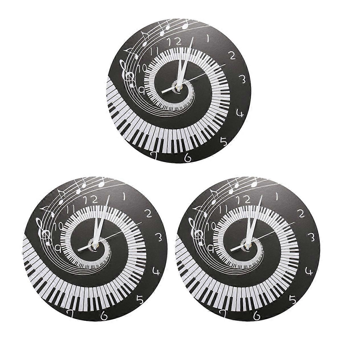 Piano Key Clock Music Notes Without Battery Black + White Acrylic