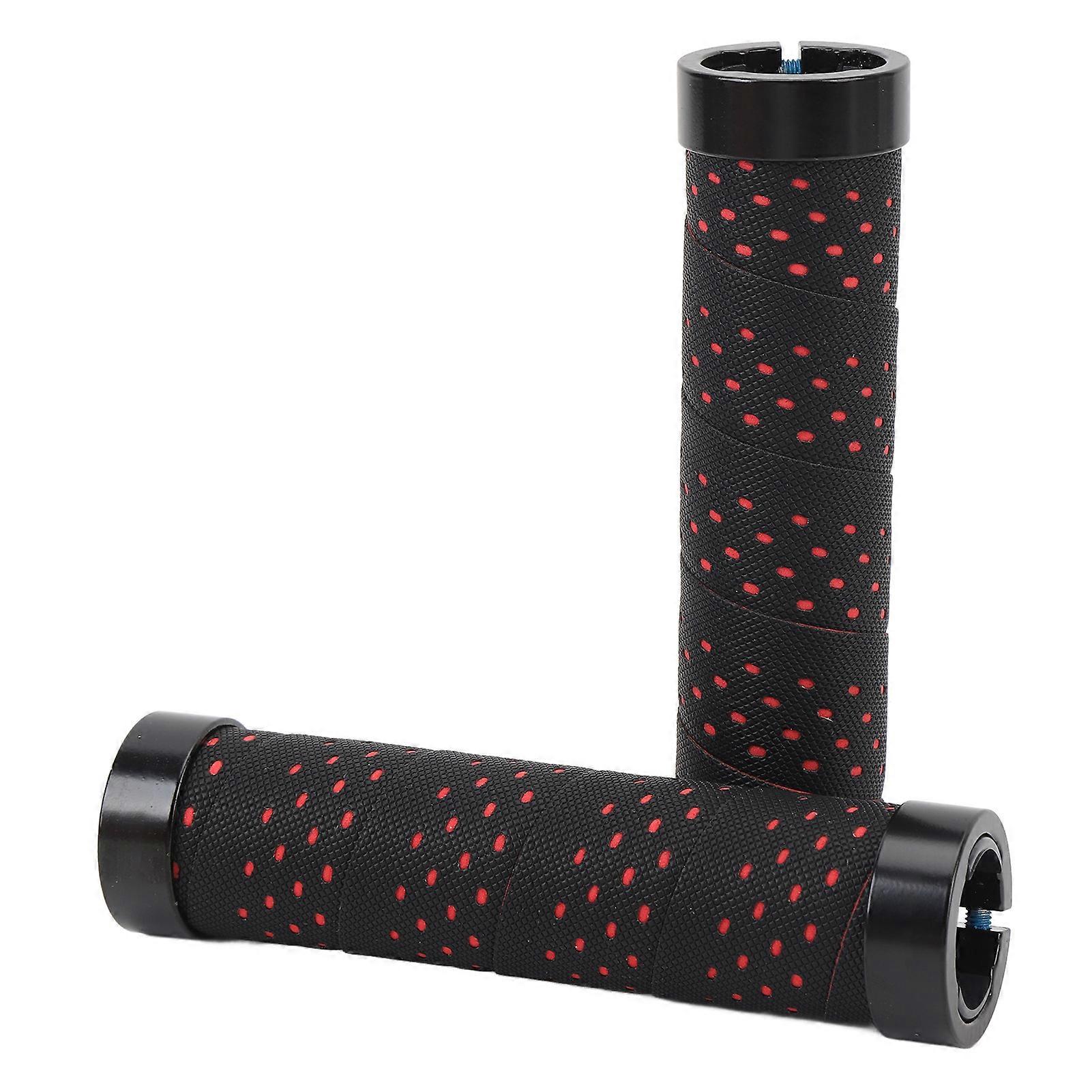 2 Set 22.2mm Cycle Handlebar Grips PU Anti-Slip Black Red Base